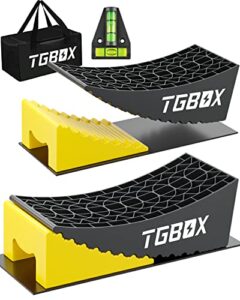 tgbox rv leveling blocks ramp kit, 2 packs camper leveler system for travel with two chocks, 2 anti-slip mats, 1t bubble level and carry bag, up to 35000 lbs, easier & faster to level camper-yellow