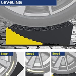 TGBOX RV Leveling Blocks Ramp Kit, 2 Packs Camper Leveler System for Travel with Two Chocks, 2 Anti-Slip Mats, 1T Bubble Level and Carry Bag, Up to 35000 LBS, Easier & Faster to Level Camper-Yellow