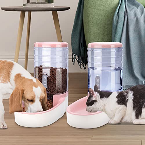 Automatic Pet Feeder 3.8L Food Feeder and Water Dispenser Set for Small & Big Dog Cat and Pet Animals (Pink)