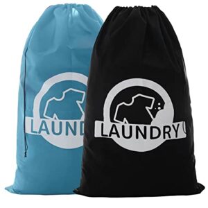 dirty laundry travel bag - extra large heavy duty dirty clothes bag for traveling, 2 pack xl machine washable camp drawstring laundry bags（blue and black）
