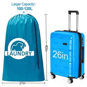 Dirty Laundry Travel Bag - Extra Large Heavy Duty Dirty Clothes Bag for Traveling, 2 Pack XL Machine Washable Camp Drawstring Laundry Bags（Blue and Black）