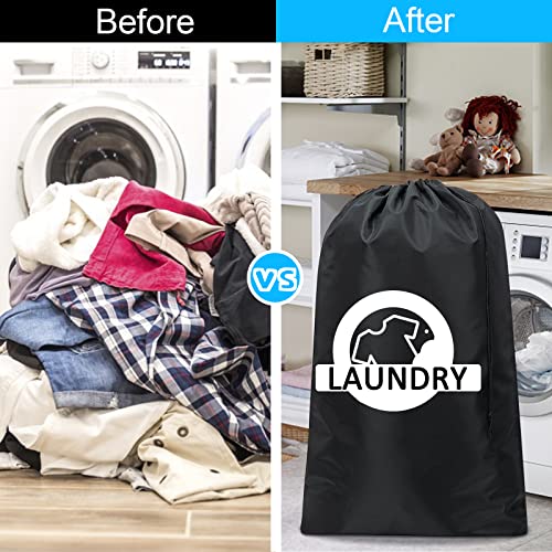 Dirty Laundry Travel Bag - Extra Large Heavy Duty Dirty Clothes Bag for Traveling, 2 Pack XL Machine Washable Camp Drawstring Laundry Bags（Blue and Black）