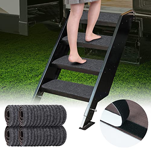 ESUDNT RV Step Covers Rug 4 Pack Stair Covers Carpets for Mobile Home, Camper, 24 inch Wide (24”*7.5”, Black)