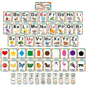 d-fantix 58 pieces alphabet and number bulletin board set, manuscript educational preschool cards, early learning alphabet number colors shapes posters for kids kindergarten classroom wall decorations