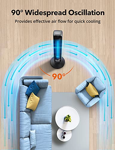 Tower Fan, 28dB 90°Oscillating Fan with DC Motor, 12 Speed Levels, 4 Wind Modes, 12-Hour Timer, Night Light, Portable Cooling Bladeless Floor Fan with Remote for Living Room Bedroom Office，42”