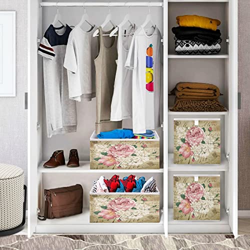 ALAZA Foldable Storage Bins, Vintage Shabby Chic Pink Rose Floral Storage Boxes Decorative Basket for Bedroom Nursery Closet Toys Books