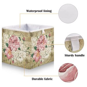 ALAZA Foldable Storage Bins, Vintage Shabby Chic Pink Rose Floral Storage Boxes Decorative Basket for Bedroom Nursery Closet Toys Books