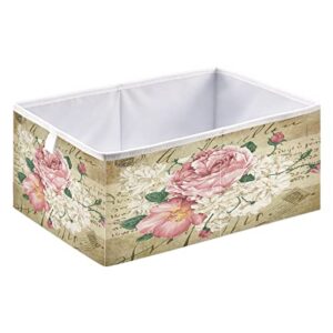 ALAZA Foldable Storage Bins, Vintage Shabby Chic Pink Rose Floral Storage Boxes Decorative Basket for Bedroom Nursery Closet Toys Books