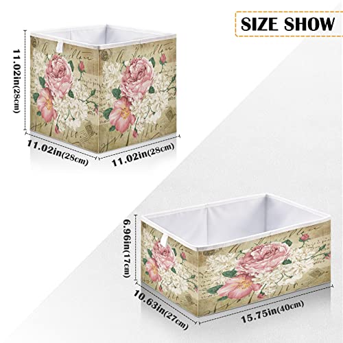 ALAZA Foldable Storage Bins, Vintage Shabby Chic Pink Rose Floral Storage Boxes Decorative Basket for Bedroom Nursery Closet Toys Books