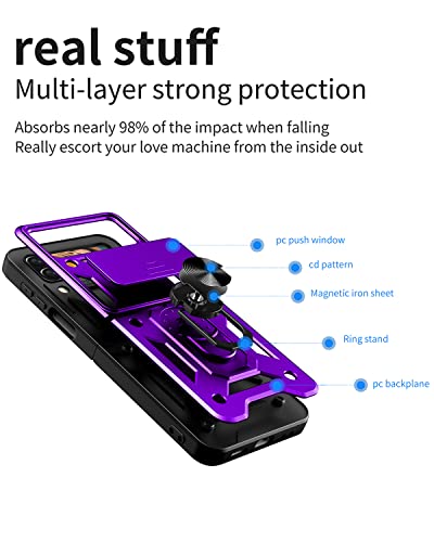 AICase for Samsung Galaxy Z Flip 4 Case, with Ring Kickstand and Camera Cover, Shockproof Flip Phone Case for Galaxy Z Flip 4 5G [Support Magnetic Car Mount], Purple