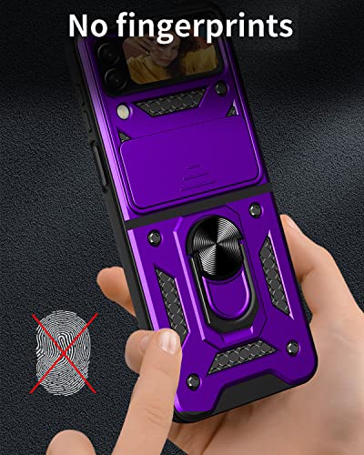 AICase for Samsung Galaxy Z Flip 4 Case, with Ring Kickstand and Camera Cover, Shockproof Flip Phone Case for Galaxy Z Flip 4 5G [Support Magnetic Car Mount], Purple