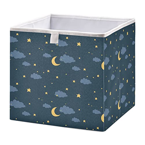 ALAZA Foldable Storage Bins, Night Sky with Moon Stars and Cloud Storage Boxes Decorative Basket for Bedroom Nursery Closet Toys Books