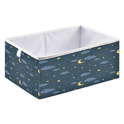 ALAZA Foldable Storage Bins, Night Sky with Moon Stars and Cloud Storage Boxes Decorative Basket for Bedroom Nursery Closet Toys Books