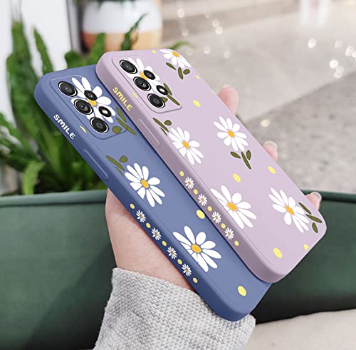 Sunswim for Galaxy A53 5G Case Cute Flowers Daisy Pattern Full Camera Lens Protection Shockproof TPU Bumper Liquid Silicone Protective Cover Phone Cases for Samsung Galaxy A53 5G 6.5" 2022-Purple