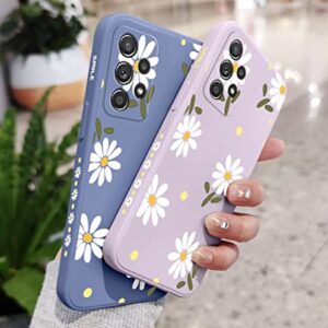 Sunswim for Galaxy A53 5G Case Cute Flowers Daisy Pattern Full Camera Lens Protection Shockproof TPU Bumper Liquid Silicone Protective Cover Phone Cases for Samsung Galaxy A53 5G 6.5" 2022-Purple