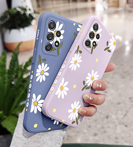 Sunswim for Galaxy A53 5G Case Cute Flowers Daisy Pattern Full Camera Lens Protection Shockproof TPU Bumper Liquid Silicone Protective Cover Phone Cases for Samsung Galaxy A53 5G 6.5" 2022-Purple