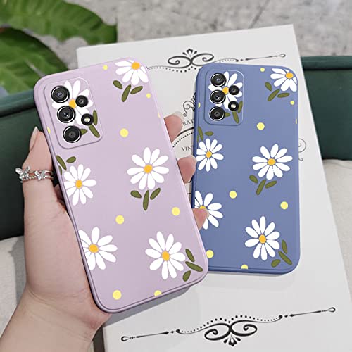 Sunswim for Galaxy A53 5G Case Cute Flowers Daisy Pattern Full Camera Lens Protection Shockproof TPU Bumper Liquid Silicone Protective Cover Phone Cases for Samsung Galaxy A53 5G 6.5" 2022-Purple