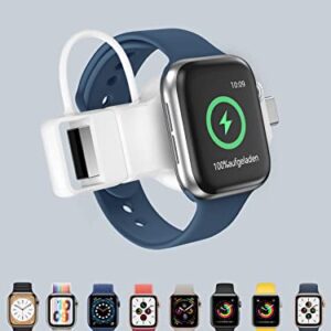 NEWDERY Portable Apple Watch Charger, Wireless Charger for iWatch with USB-A & USB-C Fast Charging Magnetic Cordless Travel Charger for Apple Watch Series 8 7 SE 6 5 4 3 2, White