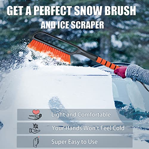 BHYTAKI Snow Brush and Detachable Ice Scraper, 27" Snow Removal Tool Car Brush with Ergonomic Comfortable Foam Grip for Christmas Car Truck SUV- No Scratch (Heavy Duty ABS, PVC Brush)