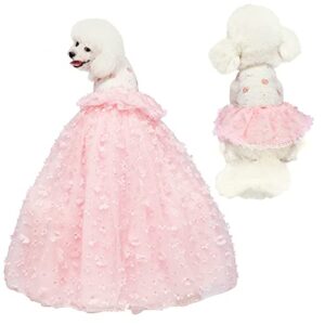 dogs wedding dresses flower tutu skirt with detachable train for small medium dog pet outfit formal apparel princess clothes for birthday party costume (pink set, xl)