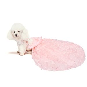 Dogs Wedding Dresses Flower Tutu Skirt with Detachable Train for Small Medium Dog Pet Outfit Formal Apparel Princess Clothes for Birthday Party Costume (Pink Set, XL)