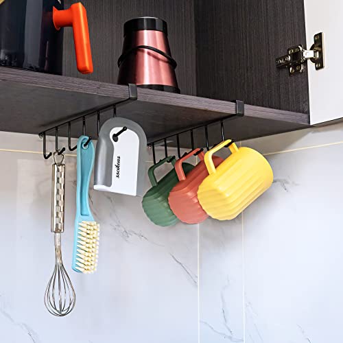 sscikeas Coffee Cups Holder Storage Rack for Cabinet Closet Kitchen Mug,Belts Scarf Hang,Towel Rack,Fit for 1 Inch Thickness Shelf or Less 2 Pack(Black)