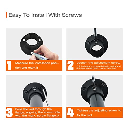 KOVOSCH 4 Pack Stainless Steel Closet Rod Brackets, 1 Inch Heavy Duty Closet Rod Holders, High Flange Closet Pole Sockets Flange Rod End Support with Adjustable Screws, Black