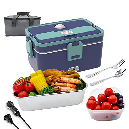 santado Electric Lunch Box Food Heater, [2023 Upgrade] 3 in 1 heated lunch boxes for adults, 1.8L and SS304 Container Heater Lunch Box, Portable Lunch Box Warmer for Car/Truck/Home(Blue+green)