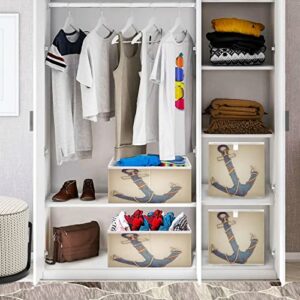 ALAZA Collapsible Storage Cubes Organizer,Old Wooden Anchor on Wooden Storage Containers Closet Shelf Organizer with Handles for Home Office