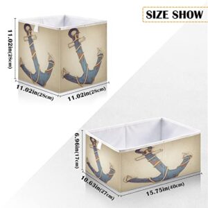 ALAZA Collapsible Storage Cubes Organizer,Old Wooden Anchor on Wooden Storage Containers Closet Shelf Organizer with Handles for Home Office