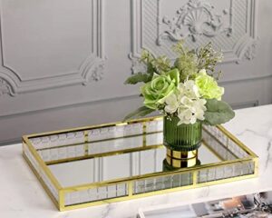 keznguu acrylic tray,14" serving tray decorative with mirror bottom,contemporary perfume trays for dresser,gold vanity tray for bathroom,living room,bedroom,ottoman,nightstand,office-clear