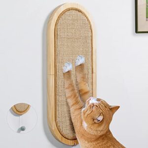 litail cat wall scratching post, sisal cat wall scratcher with cat ball toy, floor/wall mount cat scratcher, wood cat scratching board for couch protector, cat wall furniture for cats (22in x 9.8in)