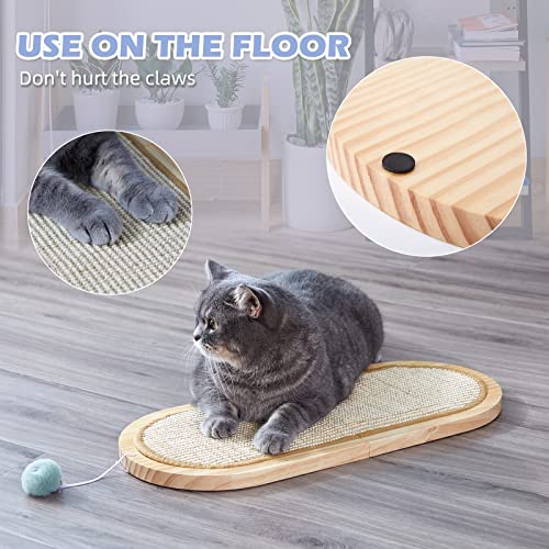 Litail Cat Wall Scratching Post, Sisal Cat Wall Scratcher with Cat Ball Toy, Floor/Wall Mount Cat Scratcher, Wood Cat Scratching Board for Couch Protector, Cat Wall Furniture for Cats (22in x 9.8in)