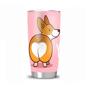 waldeal cute corgi dog i love you coffee mug stainless steel thermal tumbler with lid, double wall vacuum insulated travel mug for women men birthday or christmas gifts, 20oz