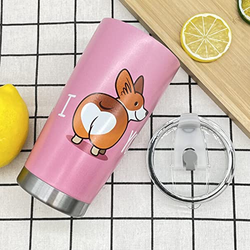 Waldeal Cute Corgi Dog I Love You Coffee Mug Stainless Steel Thermal Tumbler with Lid, Double Wall Vacuum Insulated Travel Mug for Women Men Birthday or Christmas Gifts, 20oz