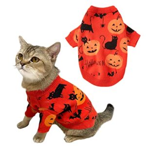 cooshou halloween sweater costume for dogs cat pumpkin knitwear clothes costume with pumpkin kitten pattern dog halloween sweater coat for kittens small dogs cats s
