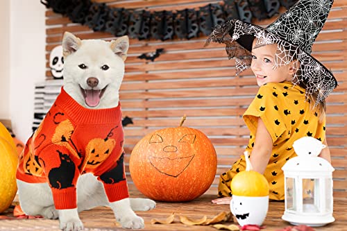 CooShou Halloween Sweater Costume for Dogs Cat Pumpkin Knitwear Clothes Costume with Pumpkin Kitten Pattern Dog Halloween Sweater Coat for Kittens Small Dogs Cats S