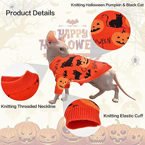 CooShou Halloween Sweater Costume for Dogs Cat Pumpkin Knitwear Clothes Costume with Pumpkin Kitten Pattern Dog Halloween Sweater Coat for Kittens Small Dogs Cats S