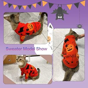 CooShou Halloween Sweater Costume for Dogs Cat Pumpkin Knitwear Clothes Costume with Pumpkin Kitten Pattern Dog Halloween Sweater Coat for Kittens Small Dogs Cats S