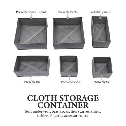 Cloth Drawer Organizer Dresser Drawer Organizer, 6pcs Foldable Cloth Storage Box Closet Cube Basket Bins Containers Divider with Drawers for Underwear Bra Socks Ties Scarves Grey