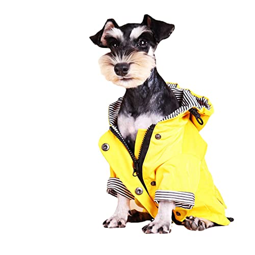 Dog Raincoat Jacket with Zip up Yellow rain Coat Hoodie Water Resistant Stylish Dog Raincoats (Small,Yellow)