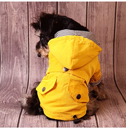 Dog Raincoat Jacket with Zip up Yellow rain Coat Hoodie Water Resistant Stylish Dog Raincoats (Small,Yellow)