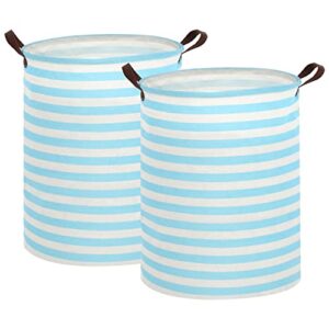 yanzhi 2 pcs laundry hamper with leather handles,20 inch tall large collapsible round laundry basket,separator clothes hamper basket foldable laundry organizer for clothes storage(blue tw)