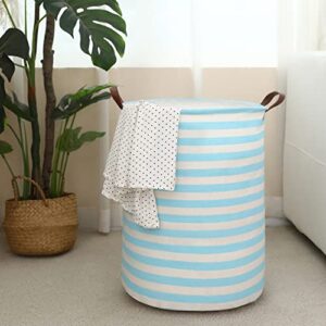 Yanzhi 2 Pcs Laundry Hamper With Leather Handles,20 inch Tall Large Collapsible Round Laundry Basket,Separator Clothes Hamper Basket Foldable Laundry Organizer for Clothes Storage(Blue tw)