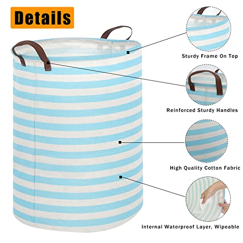 Yanzhi 2 Pcs Laundry Hamper With Leather Handles,20 inch Tall Large Collapsible Round Laundry Basket,Separator Clothes Hamper Basket Foldable Laundry Organizer for Clothes Storage(Blue tw)