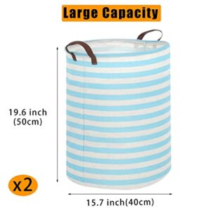 Yanzhi 2 Pcs Laundry Hamper With Leather Handles,20 inch Tall Large Collapsible Round Laundry Basket,Separator Clothes Hamper Basket Foldable Laundry Organizer for Clothes Storage(Blue tw)