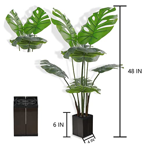 REGIS Artificial Monstera Deliciosa Plant, 4ft Tall Fake Tropical Palm Tree ，8 Pcs Different Turtle Leaves, (2 Pack)