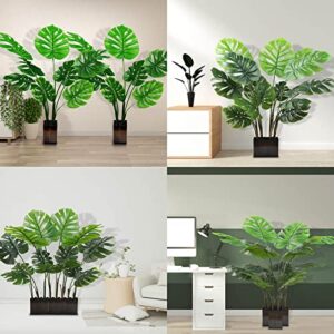 REGIS Artificial Monstera Deliciosa Plant, 4ft Tall Fake Tropical Palm Tree ，8 Pcs Different Turtle Leaves, (2 Pack)