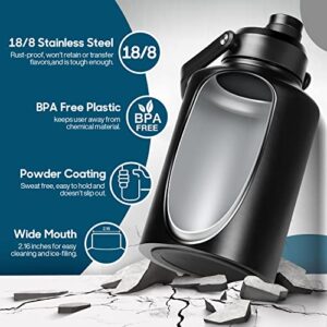 Spardar Stainless Steel Water Bottles, 1 Gallon Insulated Water Bottle With Bottle Sleeve, 128oz Metal Water Bottle for Sports, Gym and Office, Double Walled, Leak Proof, BPA-Free, Black