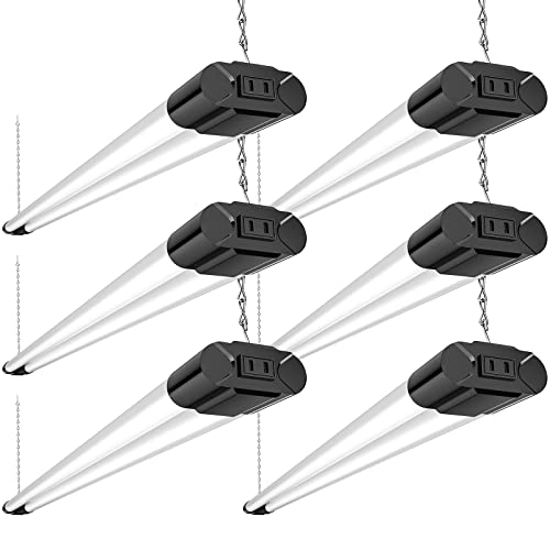 BBOUNDER 6 Pack Linkable LED Utility Shop Light, 4400 LM, 6500K Cool Daylight, 4 FT, 48 Inch Integrated Fixture for Garage, 40W Equivalent 250W, Surface + Suspension Mount, Black